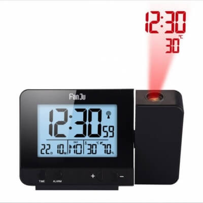 Часы будильник Fanju black с проекцией времени-2